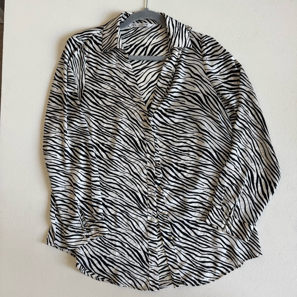 Zara Black and White Animal Print Shirt